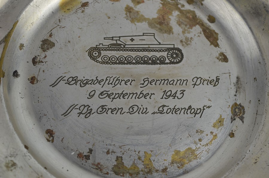 A silverplate presentation tray to SS Brigadefuhrer Germann Brieb Panzer grenadier division 9th - Image 2 of 2