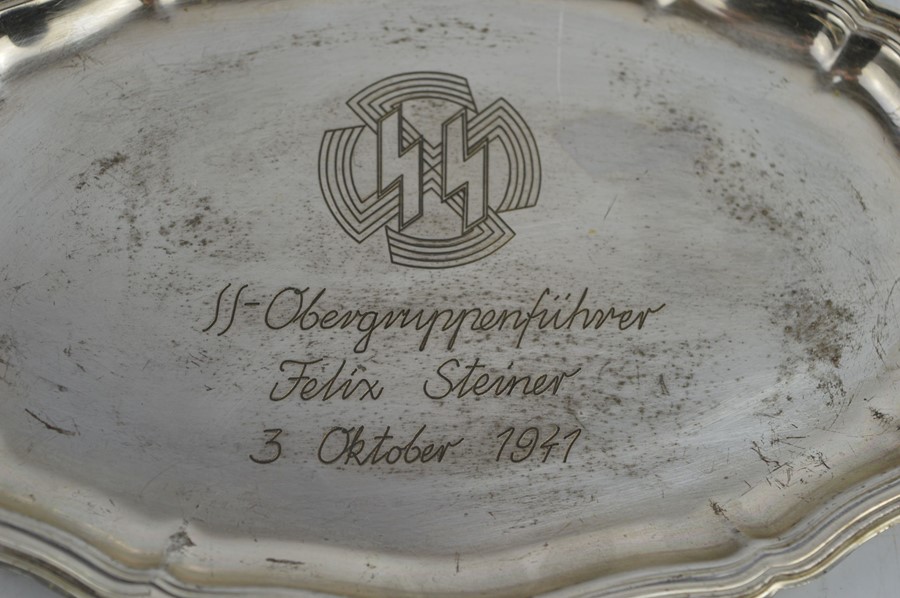 A silverplate presentation tray to SS obergruppenfuhrer Felix Steiner 3rd october 1941 - Image 2 of 2