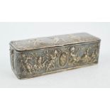 An Edwardian silver trinket box, embossed with dancing figures, cherubs and birds, Chester 2.12toz.
