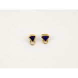 A pair of 18ct gold and lapis lazuli clip on earrings, 3.4g.