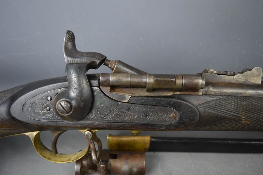 A Snider - Enfield three band breech-loading rifle and bayonet. - Image 3 of 4