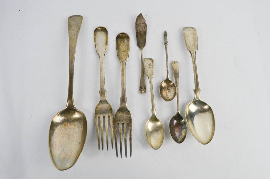 A group of silver spoons and forks, Victorian, 8.5toz.