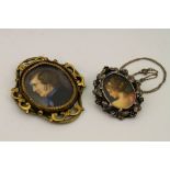 Two miniatures; one profile of a gentleman, and a silver pendant example.