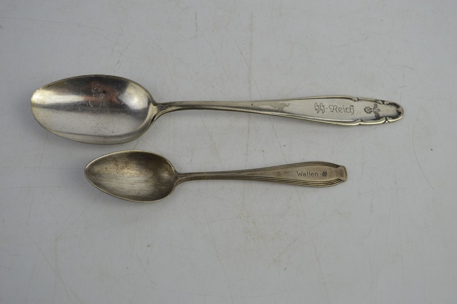 A pair of SS Waffen mess hall spoons with makers marks