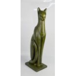 Art Deco style sculpted granite cat figure, green mottled finish, artist monogram to the reverse