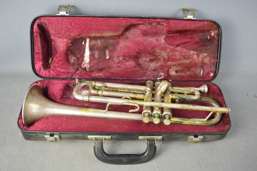 A Stradivarius model 37 Vincent Bach trumpet, made in the USA, serial number 227424 with hard