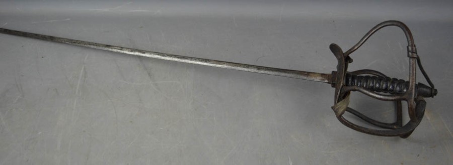 A 19th century German duelling sword, basket hilt, crest marked with court crown.