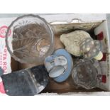 A box of mixed items to include - Crystal vase - model duck, cup & Saucer etc