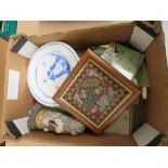 A quantity of items to include a Tapestry picture - Mosaic of tiles depicting a hunting scene