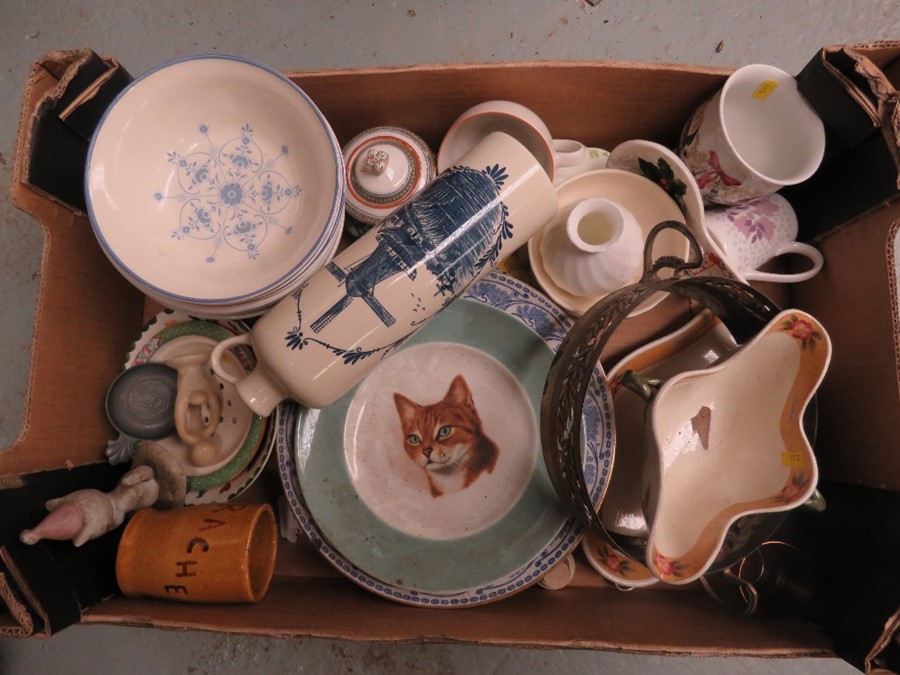 A box of dishes , Blue and white plates, Kurt Hammer ware , Royal Tuscan etc