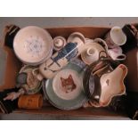 A box of dishes , Blue and white plates, Kurt Hammer ware , Royal Tuscan etc