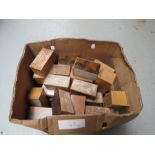 A box of Vintage wooden church collection boxes to include Corby Church etc