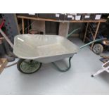 A metal wheelbarrow