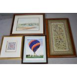 A group of signed prints and and a Chinese embroidered panel.