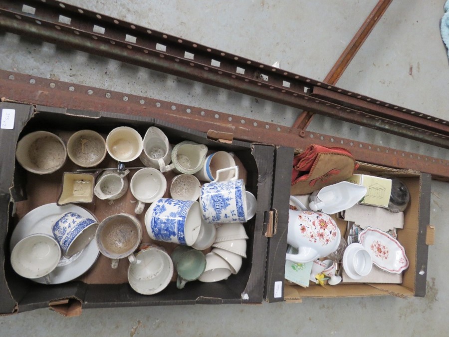 Two boxes of mixed items to include - Wedgwood Kashmar - Perfume bottles - Plates - Old blue & white