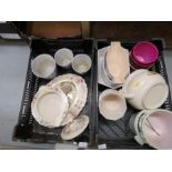 A quantity of ceramics including plant pots, jardinieres, Ducal plates, and tureen.