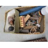 A Vintage basket and old kitchenalia - Skipping ropes - Tins etc