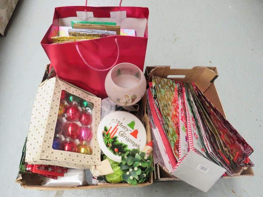 Two boxes of Christmas decorations - Lights - candles etc