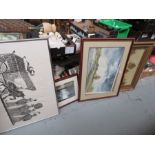 A group of pictures and paintings including oils and watercolours