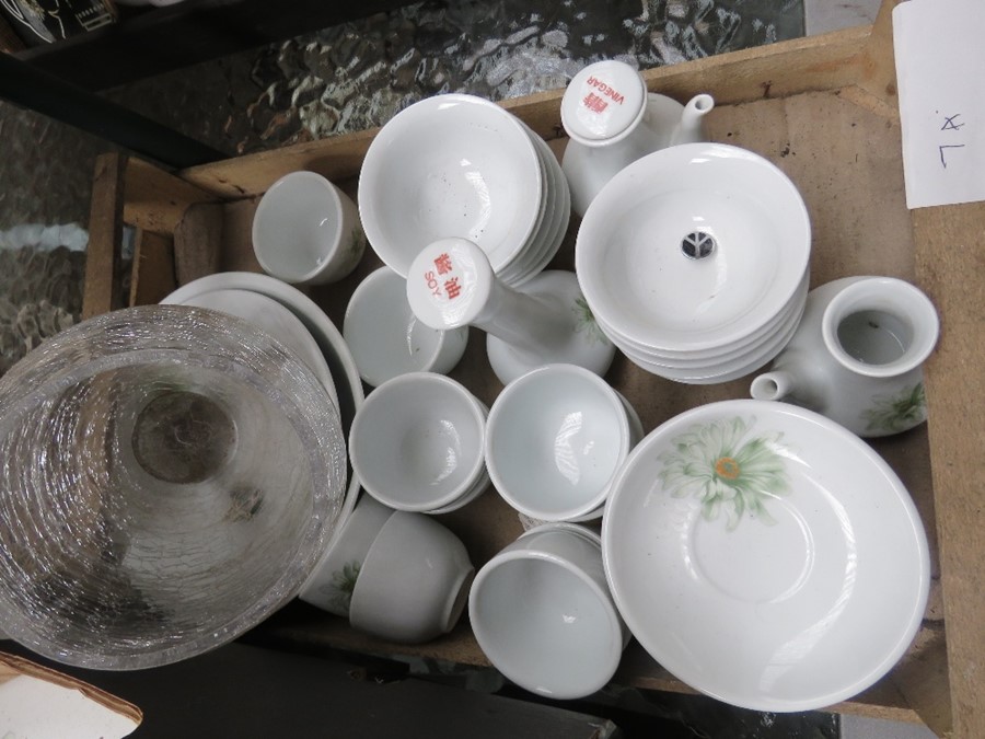 Two Boxes of mixed items to include Chinese cups & saucers , plates , casserole dish etc