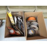 Two boxes of tools - drill bits - electric cable etc
