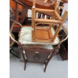 A retro tea trolley, wicker table, fire screen. (3)