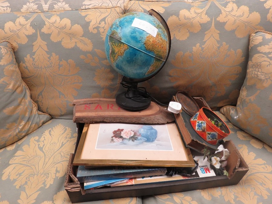 A globe lamp - quantity of pictures - Marbles - Books - Games etc