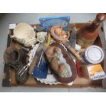 A box of items to include - Biscuit barrel - Bells scotch whiskey - Terracotta and ornaments