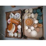 Two Boxes of part tea sets and green glasses, goblets etc to include - Hornsea - Royal Tuscan