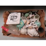 A box of Tea pots - Wall lights - Table mats and other items