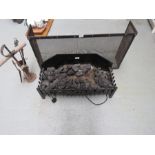A cast iron electric fire - Fire irons and a grate