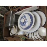A Royal Stuart part dinner/tea service together with a willow pattern casserole dish and other