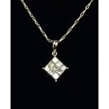 An 18ct white gold nine stone diamond pendant necklace, the princess cut diamonds approx 0.84ct,