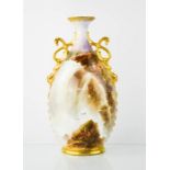 A Royal Doulton vase by J Birbeck, depicting Table Rock, Niagra, with decorative gilded handles,