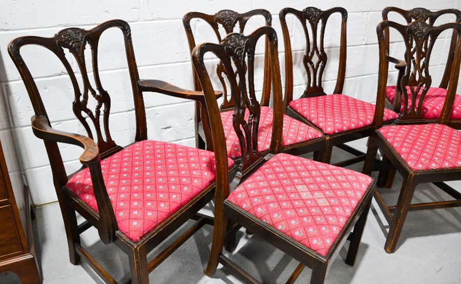 A set of six 19th century mahogany Chippendale period dining chairs including two carvers, the - Image 2 of 4