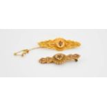 Two 9ct gold sweetheart brooches, one with safety chain, 3.2g.