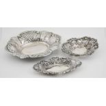 Two silver bon bon dishes, with embossed and pierced decoration, together with a silver plated