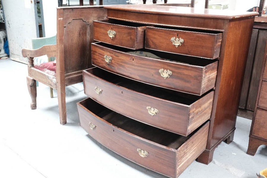 A Victorian bow front chest of drawers, with two over three long graduated drawers, 106 by 44 by - Image 3 of 3