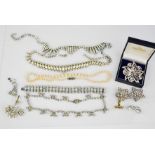 A group of vintage diamante jewellery, to include necklaces, bracelet, earrings, ring, and