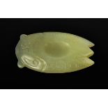 A Chinese natural hand carved heitian jade pendant/inkstone cicada. 7cm by 4cm