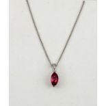 An 18ct white gold, ruby and diamond pendant necklace, the marquise cut ruby 2.06ct, the diamonds