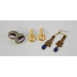 Two pairs vintage Scottish earrings; one of celtic design and lapis lazuli, together with a pair
