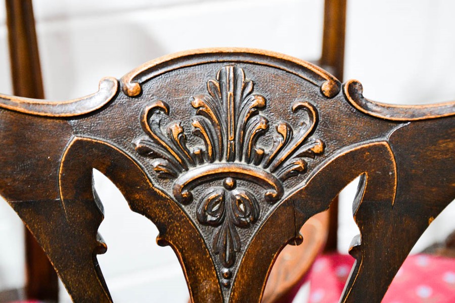 A set of six 19th century mahogany Chippendale period dining chairs including two carvers, the - Image 4 of 4