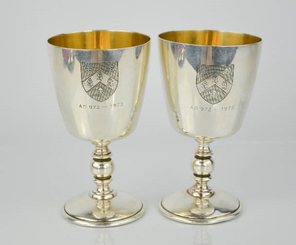 Two silver presentation goblets with gilded interiors, Birmingham 1972, engraved with shield form - Image 2 of 2