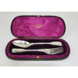 A silver Christening set comprising fork and spoon, 1.88toz, London 1848, in the original fuschia