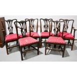 A set of six 19th century mahogany Chippendale period dining chairs including two carvers, the