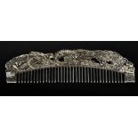 A Tibetan Miao silver signed comb, of dragon and phoenix