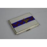 Sterling Silver and guilloche enamel military sweetheart cigarette case by H Clifford Davis,