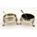A pair of 18th century silver salts, engraved underside with initials M.D, London 1763, 2.79toz.