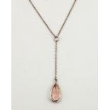 An 18ct gold and morganite pendant necklace, the pear cut morganite 3.5ct, 4.6g.